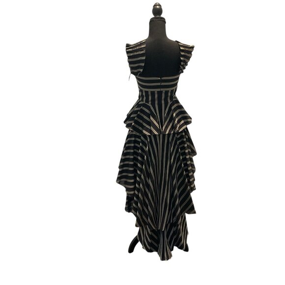 Caroline Constas Tiered High- Low Layered Dress Striped Bow Ruffle Brown Small - Picture 5 of 14